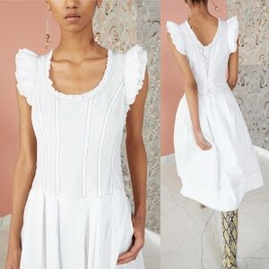 ULLA JOHNSON Camille Seamed Bodice Bustier Lace Up Midi Dress \\ 2